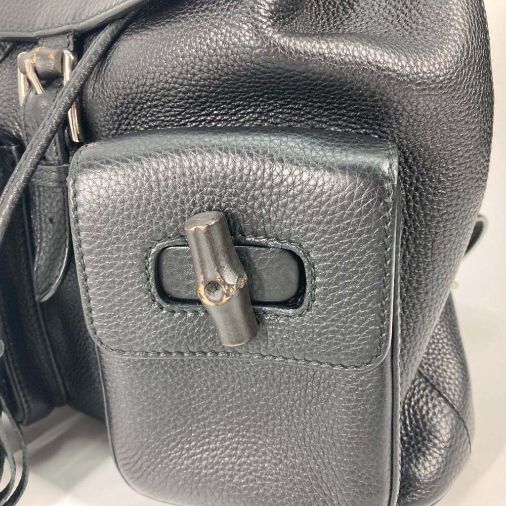 GUCCI Black Leather Bamboo Backpack - Picture 7 of 16